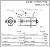PENTA 1L DC-MOTOR 95 Watt; 3000 min-1 56 - B14/24V / 4,90 A / Peak 24,50 A/freie Leitung 0,5 m/mit Bremse 0,5 Nm 10W (24 V / 0.42 A)/PTO Bimetallschalter